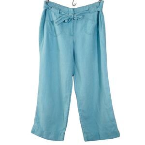 J Jill 100% Linen Blue Tie Waist Pants womens size 4P